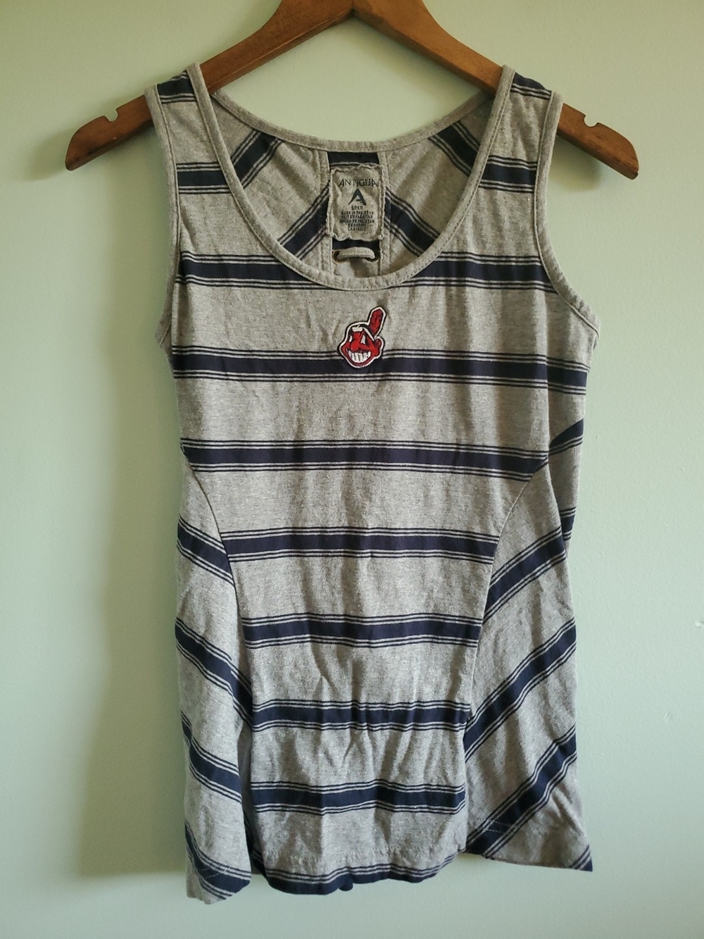 Antigua Gray and Navy Striped Tank with Red Patch